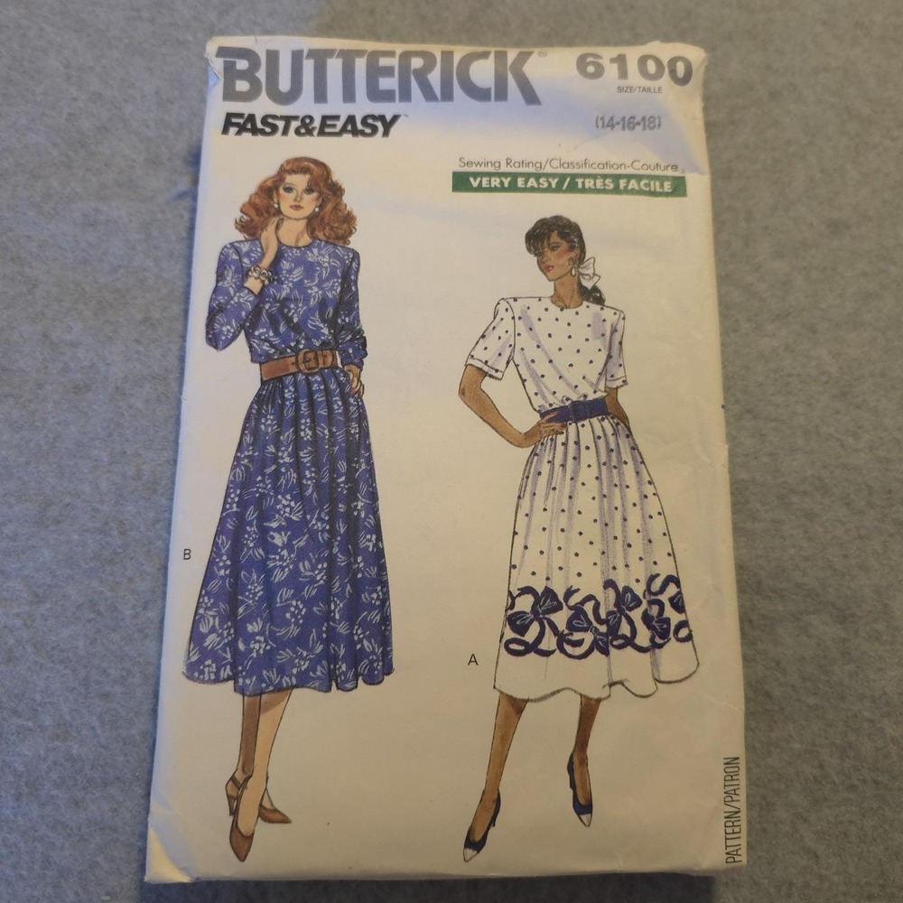 Butterick 6100 Uncut Sewing Pattern Misses Dress Size 14 16 18 Fast & Easy